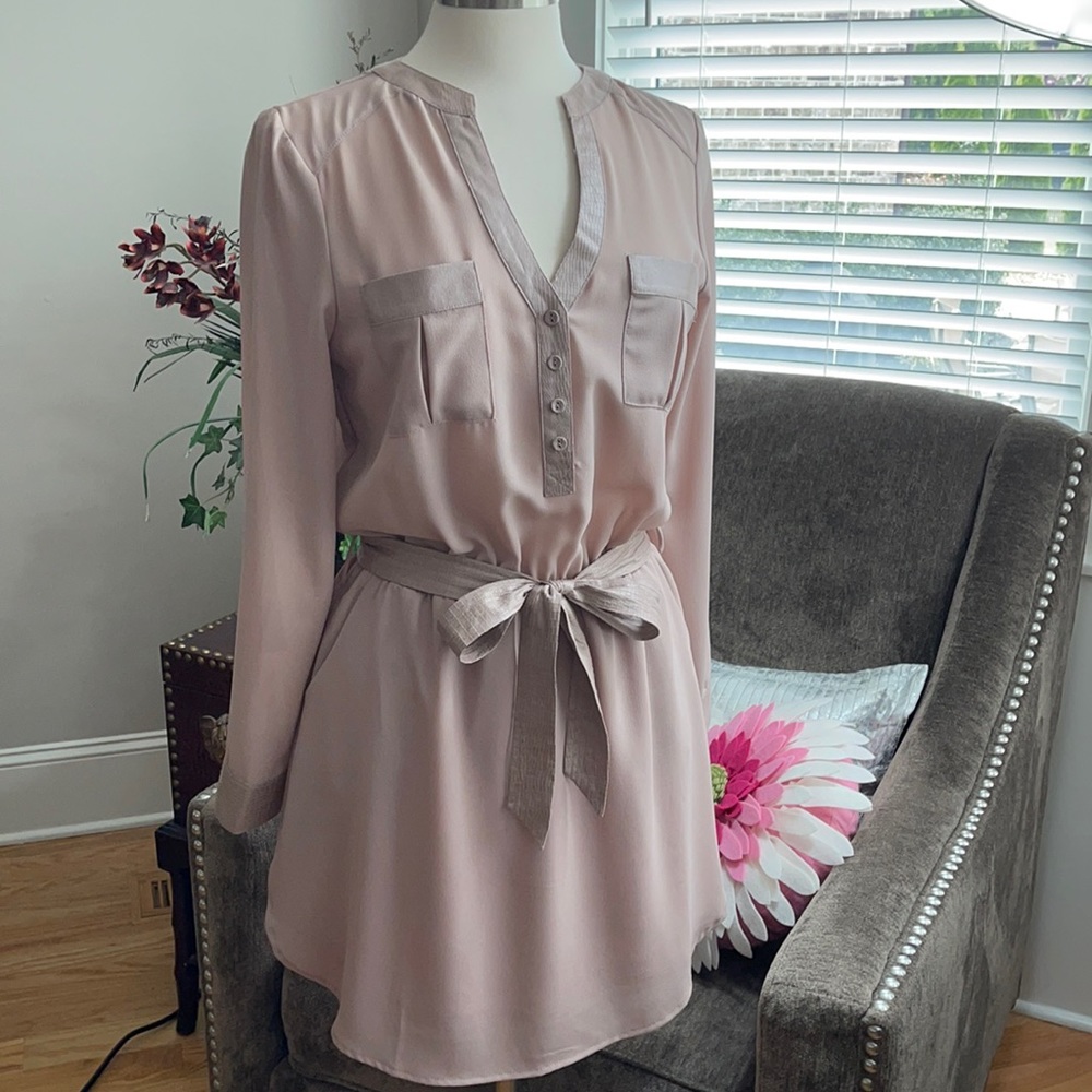 Love Riche long sleeve taupe shirt dress Sz L EUC